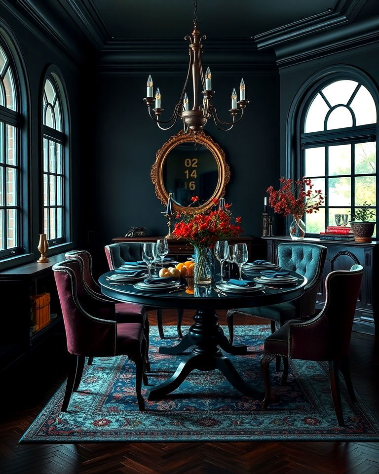 dining room with moody color palettes - 20 Dark Academia Dining Room Ideas