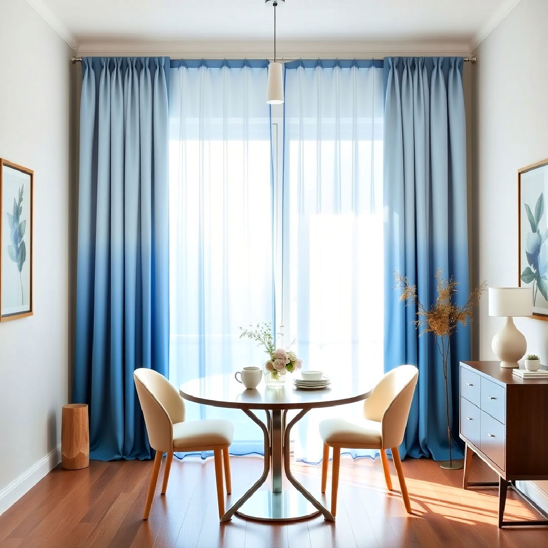 dining room with ombre blue curtains - 40 Blue Dining Room Ideas
