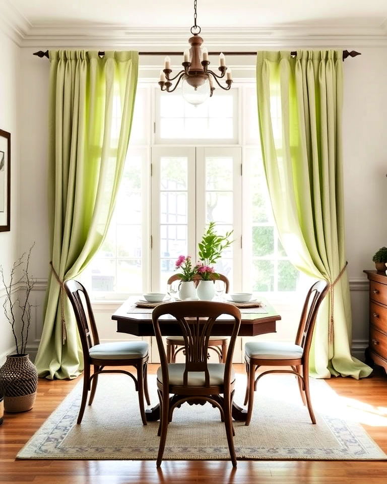 dining room with sage green curtains - 25 Sage Green Dining Room Ideas