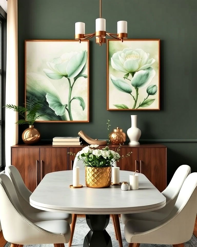 dining room with sage green wall art - 25 Sage Green Dining Room Ideas