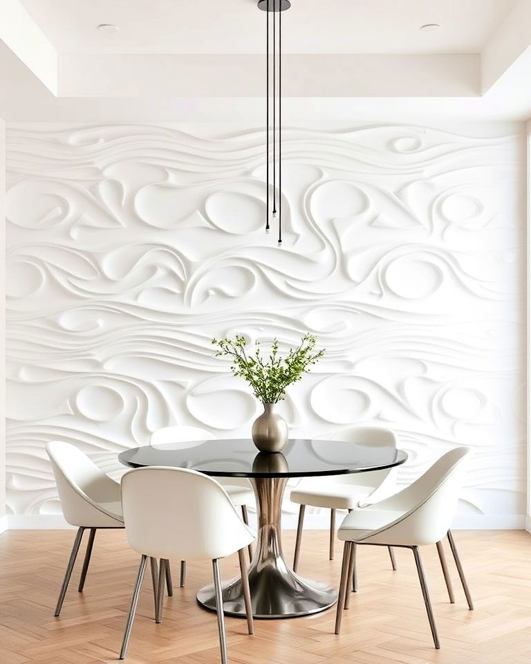 dining room with textured 3d panels - 25 Dining Room Wall Paneling Ideas