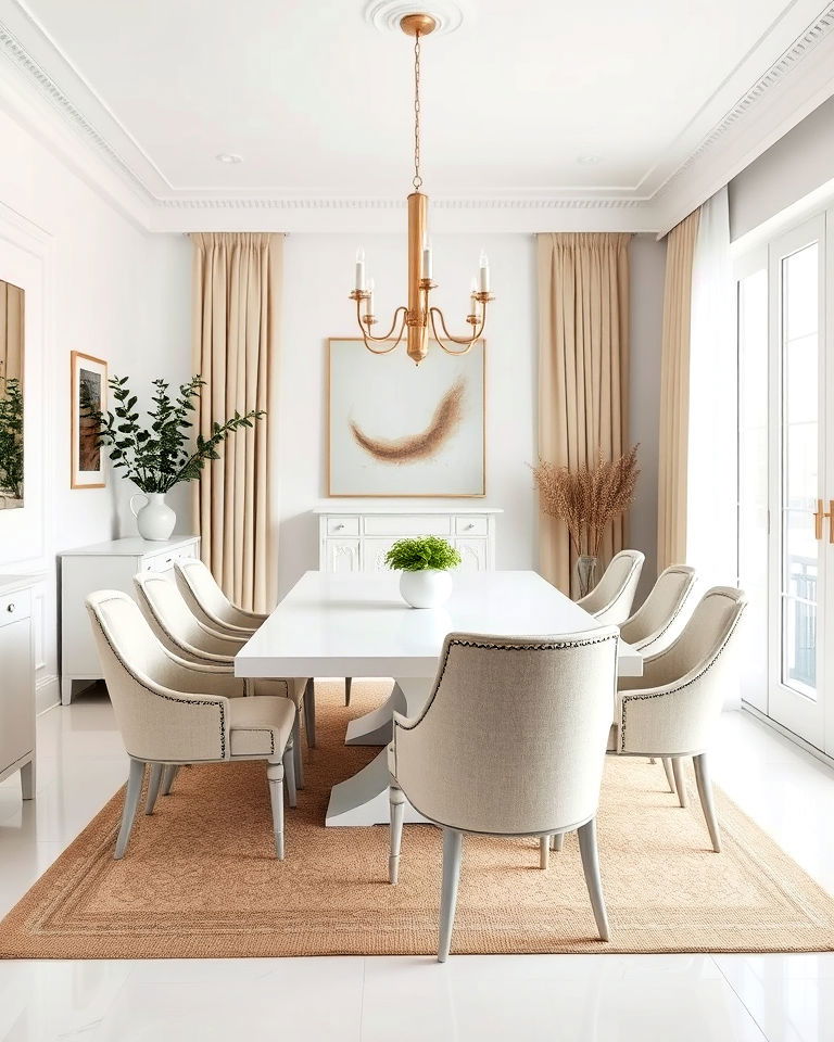 dining room with white and beige tones - 30 White Dining Room Ideas
