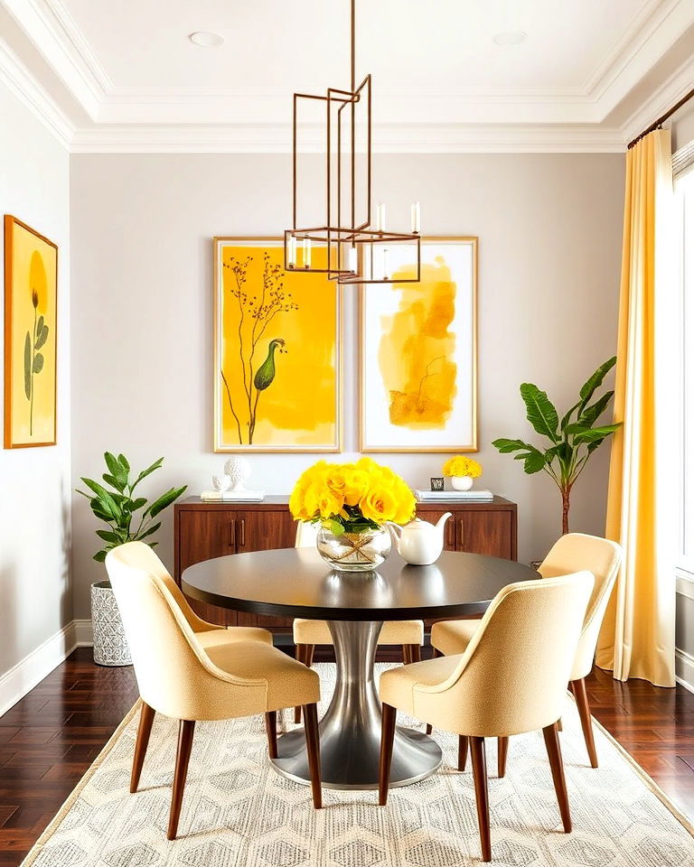 dining room with yellow artwork - 20 Yellow Dining Room Ideas