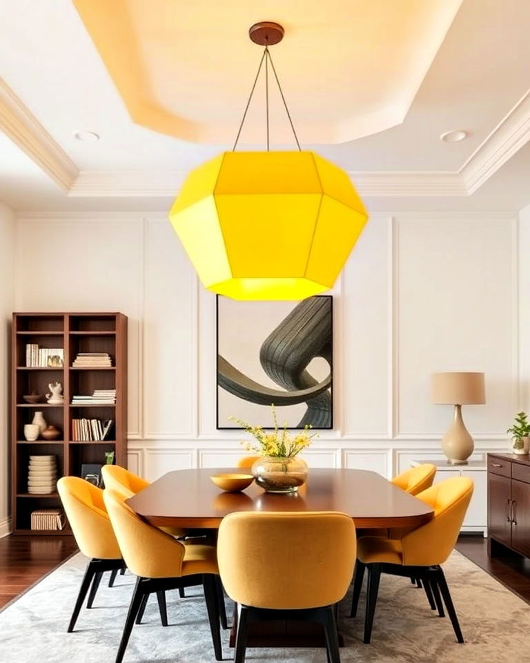 dining room with yellow statement lighting - 20 Yellow Dining Room Ideas