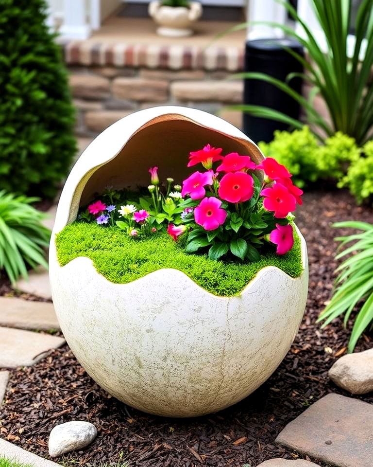 dino egg planters for garden - 20 Dinosaur Garden Ideas
