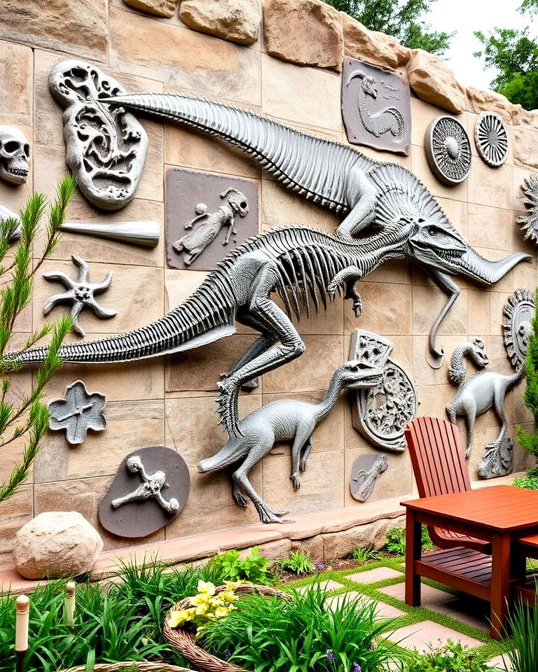 dinosaur fossil wall ideas - 20 Dinosaur Garden Ideas