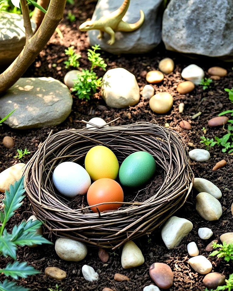 dinosaur nest display for garden - 20 Dinosaur Garden Ideas