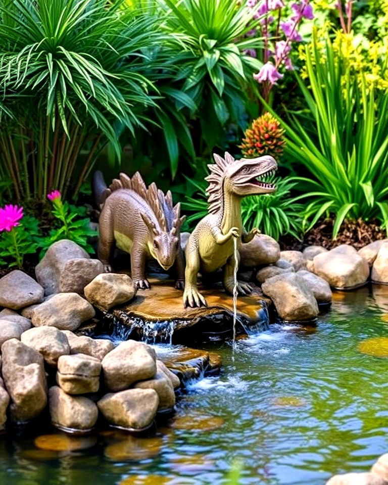 dinosaur themed water feature - 20 Dinosaur Garden Ideas