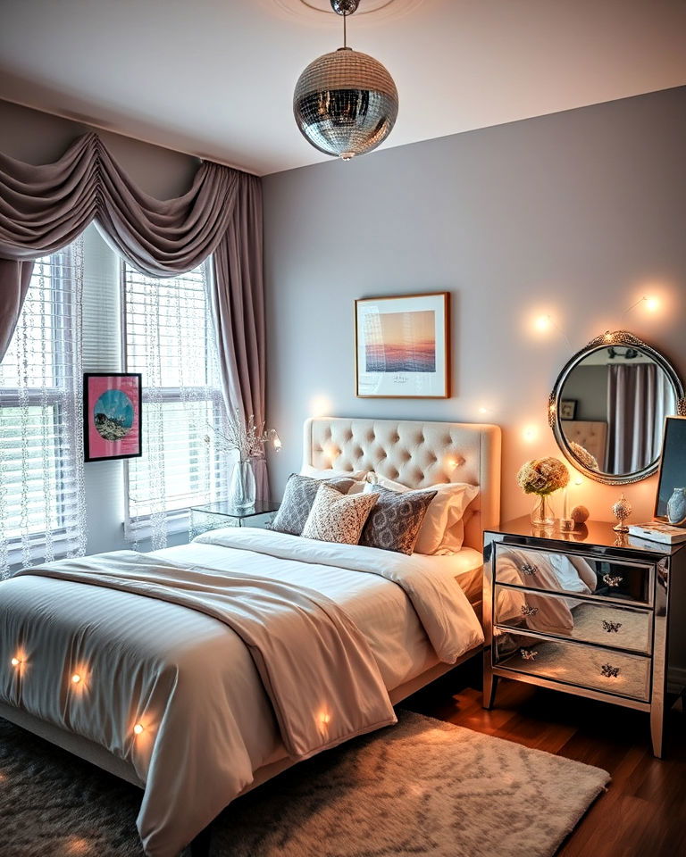 disco touch with mirrorball accents - 20 Taylor Swift Themed Bedroom Decor Ideas