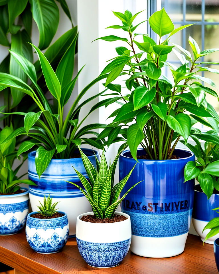display blue and white planters - 30 Blue and White Decor Ideas