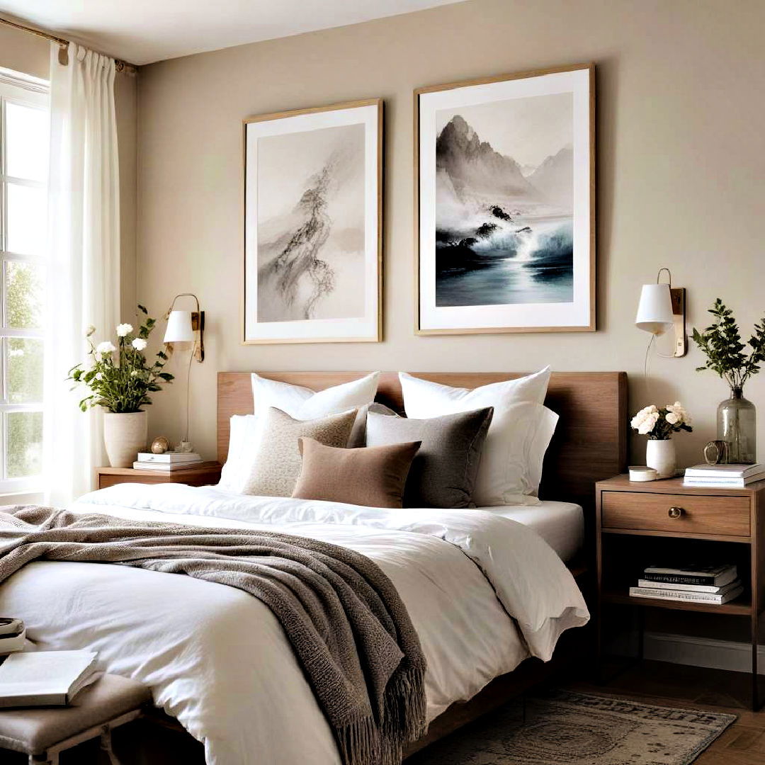 display calming paintings - 40 Cozy Bedroom Ideas