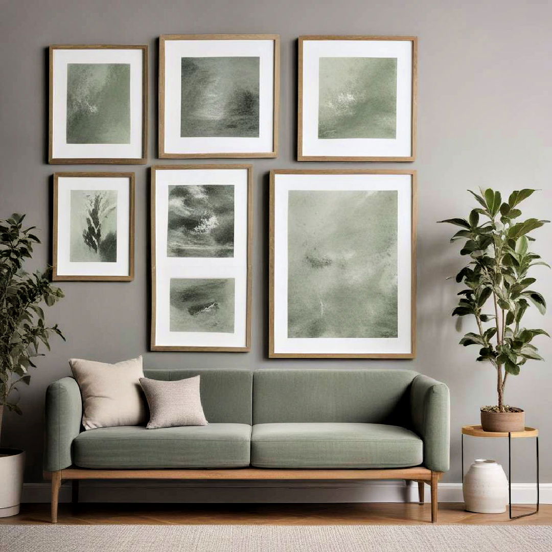 display collection of art pieces - 25 Sage Green and Grey Bedroom Ideas