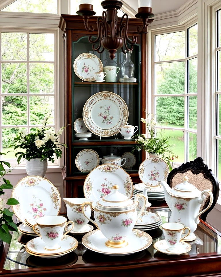 display collection of vintage victorian china - 25 Victorian Sunroom Ideas