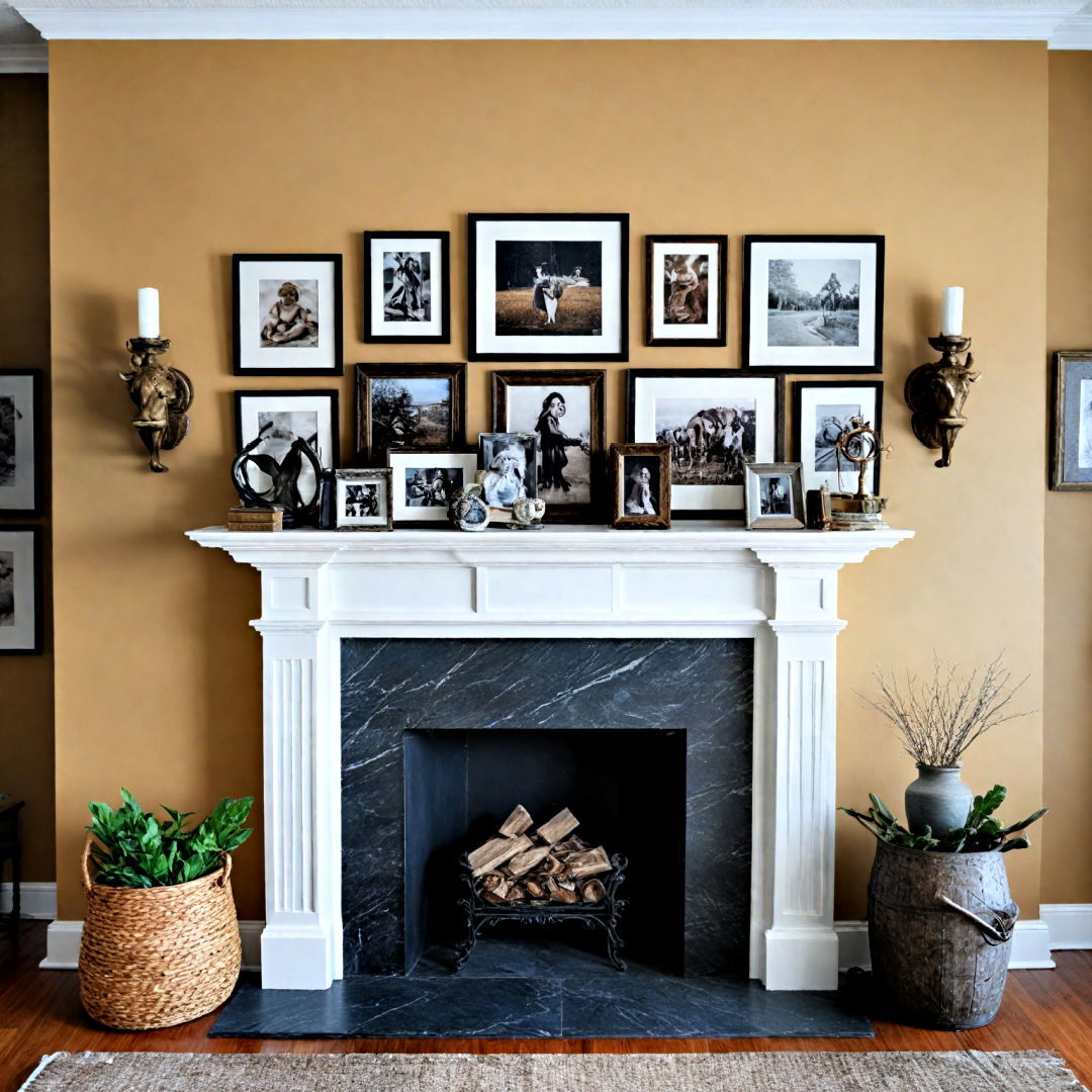 display framed photos - 40 Mantel Decor Ideas
