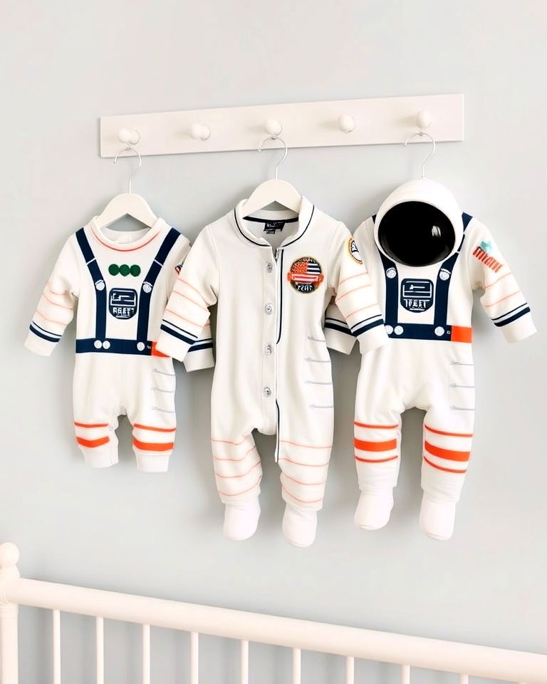 display mini spacesuits as decor - 20 Space-themed Nursery Ideas