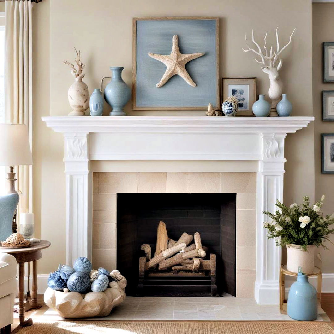 display nautical themed art - 40 Mantel Decor Ideas