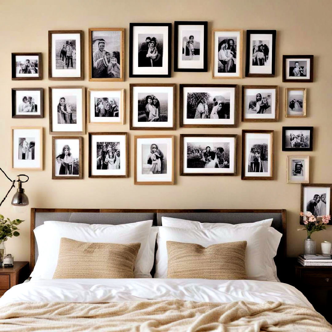 display personal photos on wall - 40 Cozy Bedroom Ideas