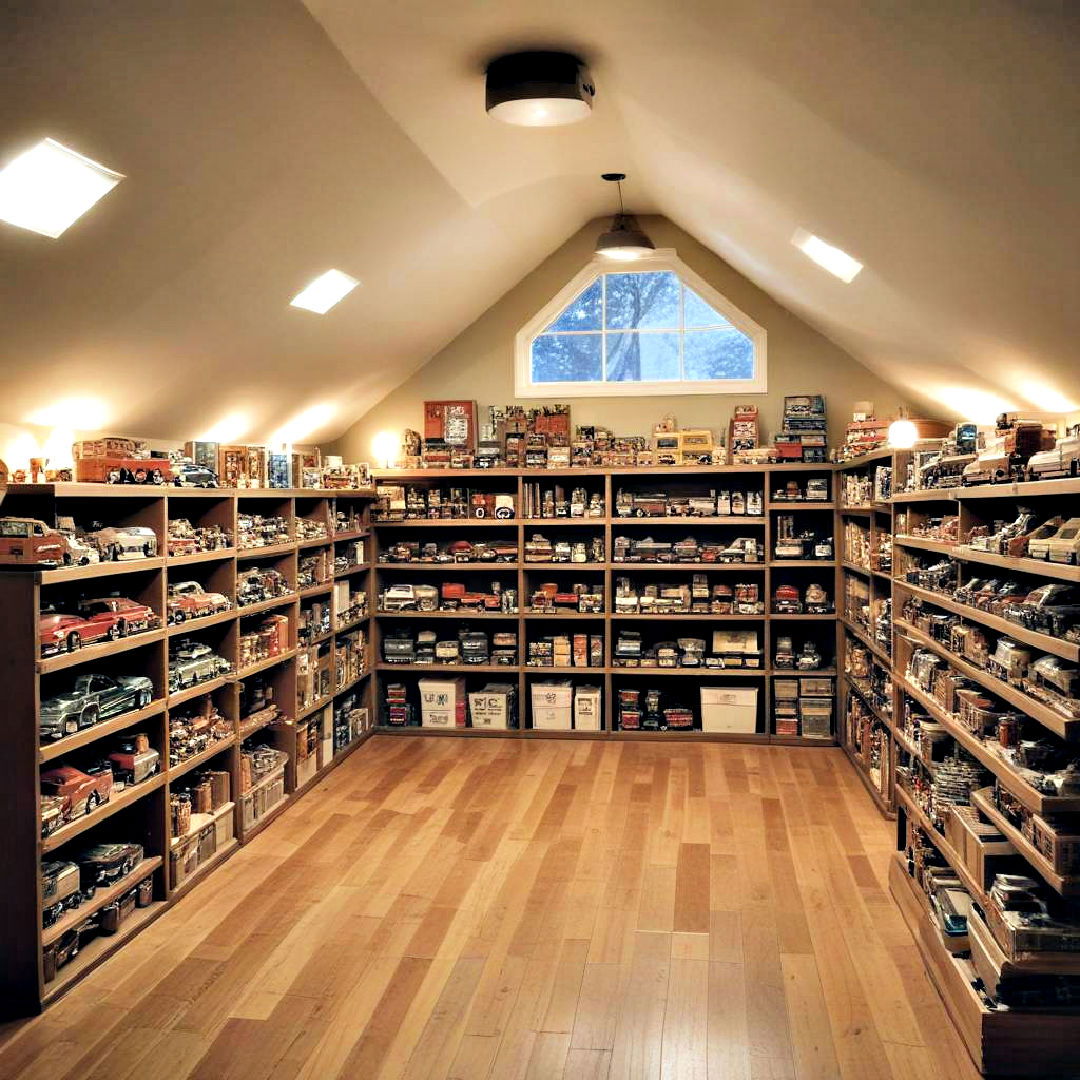 display room to showcase your collection - 30 Low Ceiling Small Attic Room Ideas