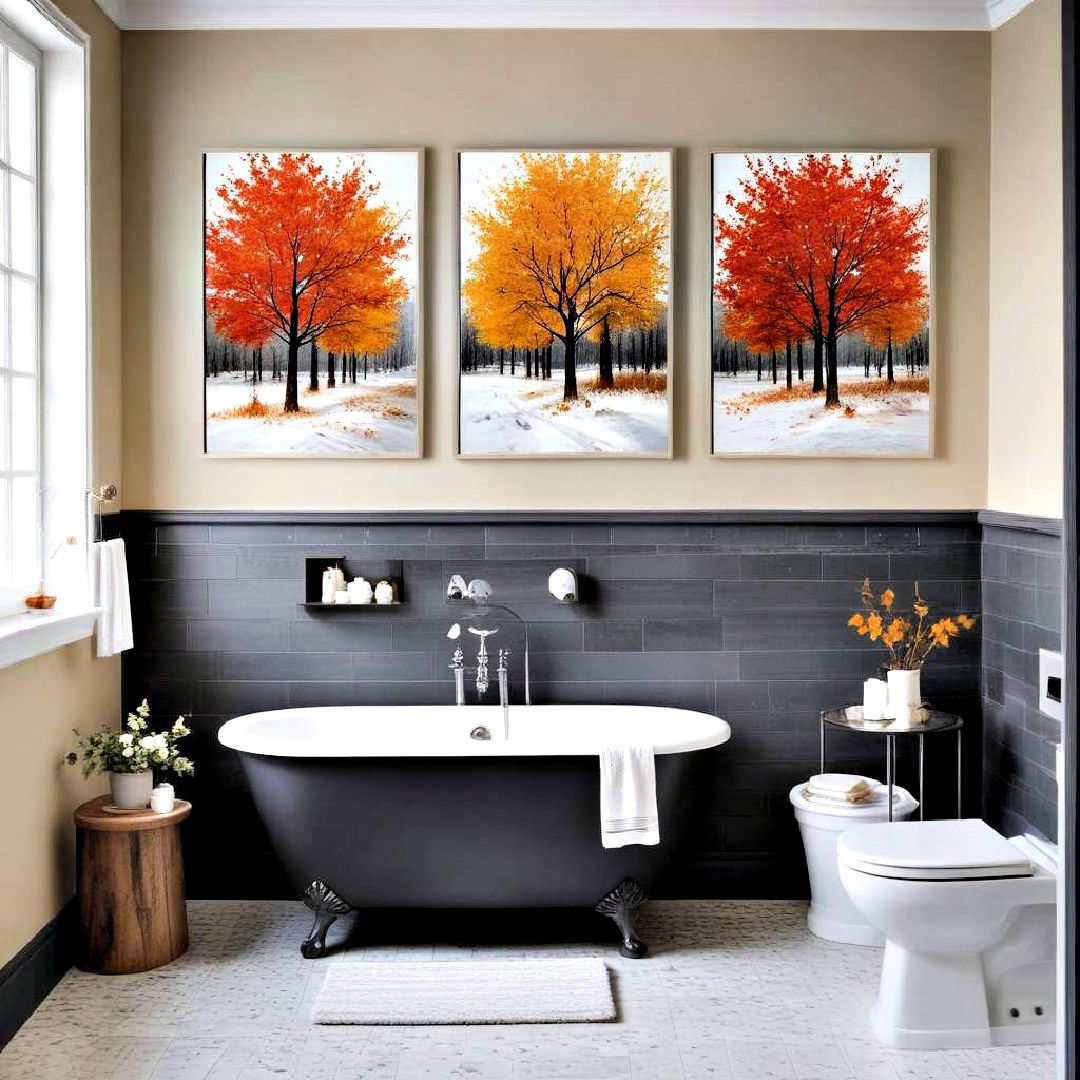 display seasonal art on bathroom wall - 25 Bathroom Art Ideas
