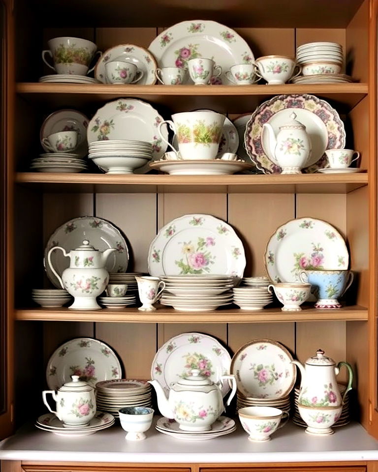 display vintage china on open shelves - 30 French Country Decor Ideas