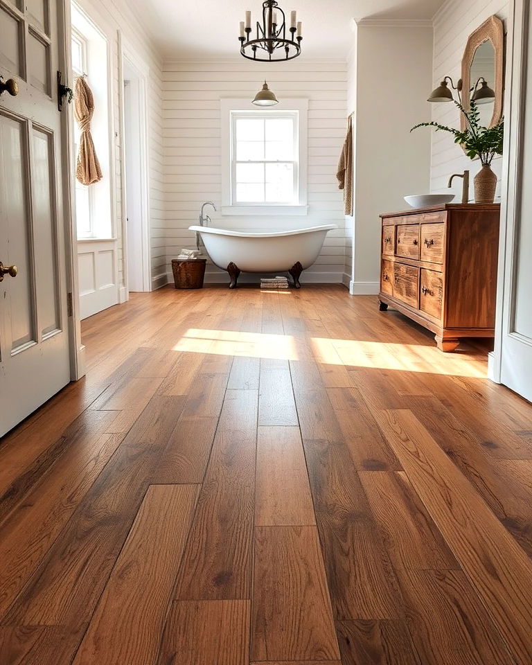 distressed hardwood farmhouse flooring - 40 Farmhouse Flooring Ideas