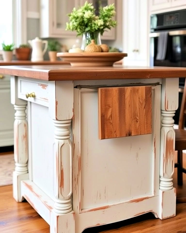 distressed paint finish for farmhouse kitchen island - 25 Farmhouse Kitchen Island Ideas
