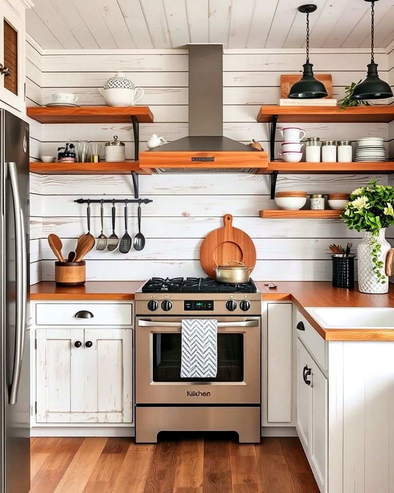 distressed shiplap backsplash - 30 Shiplap Backsplash Ideas for Your Kitchen