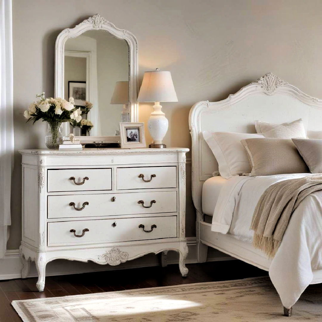 distressed white wood furniture ideas - 25 French Bedroom Decor Ideas