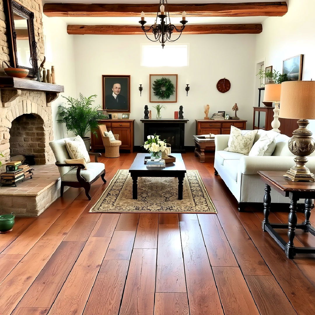 distressed wood floors for authentic country charm - 40 French Country Living Room Ideas