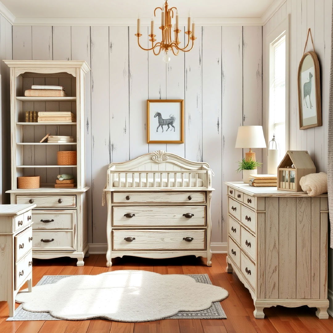 distressed wood furniture for vintage nursery - 25 Vintage Nursery Ideas