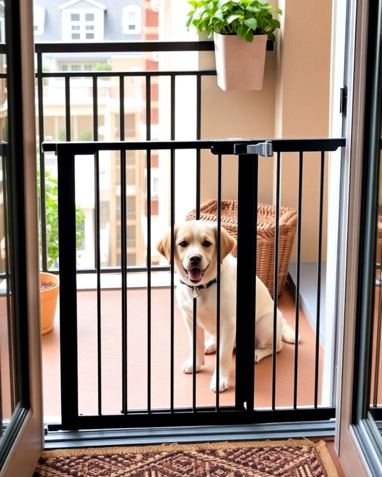 dog balcony with foldable pet gate - 20 Dog Balcony Ideas