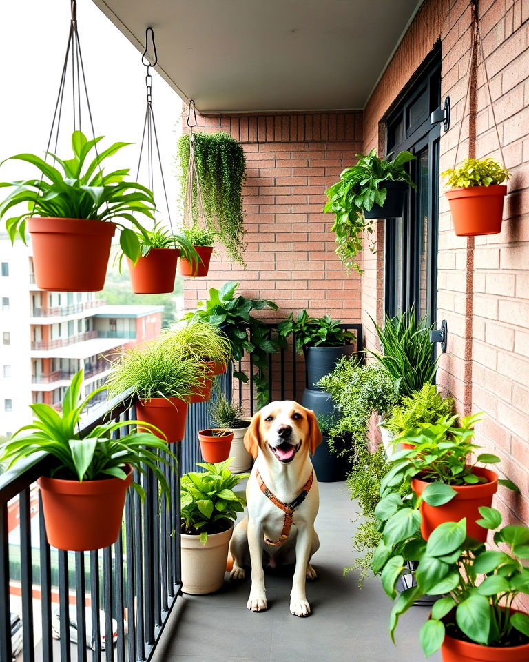 dog balcony with hanging planters - 20 Dog Balcony Ideas