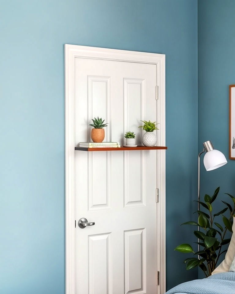 door shelf to display decorative items - 25 Bedroom Door Decorating Ideas