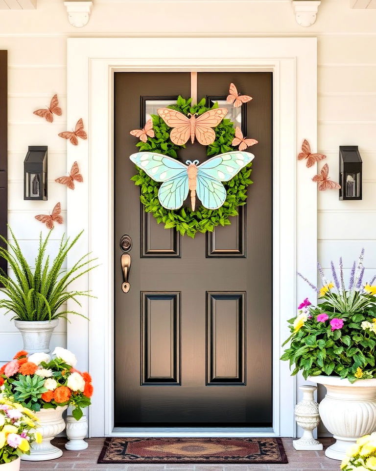 door with butterfly and dragonfly decoration - 20 Summer Door Decoration Ideas