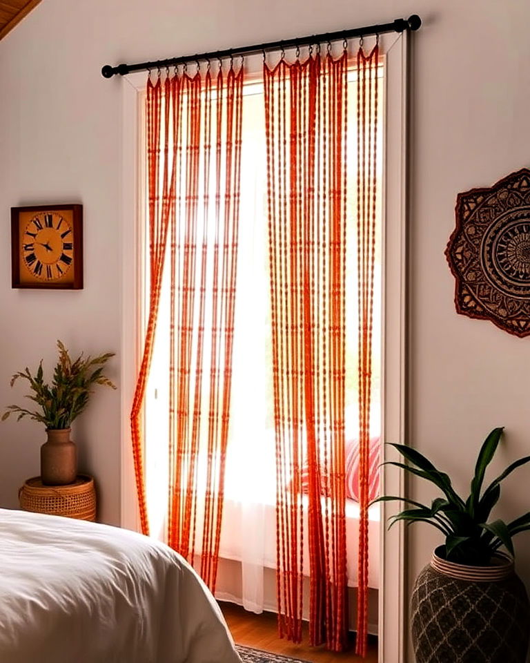 doorway with hanging beaded curtains - 20 Bohemian Moroccan Bedroom Ideas