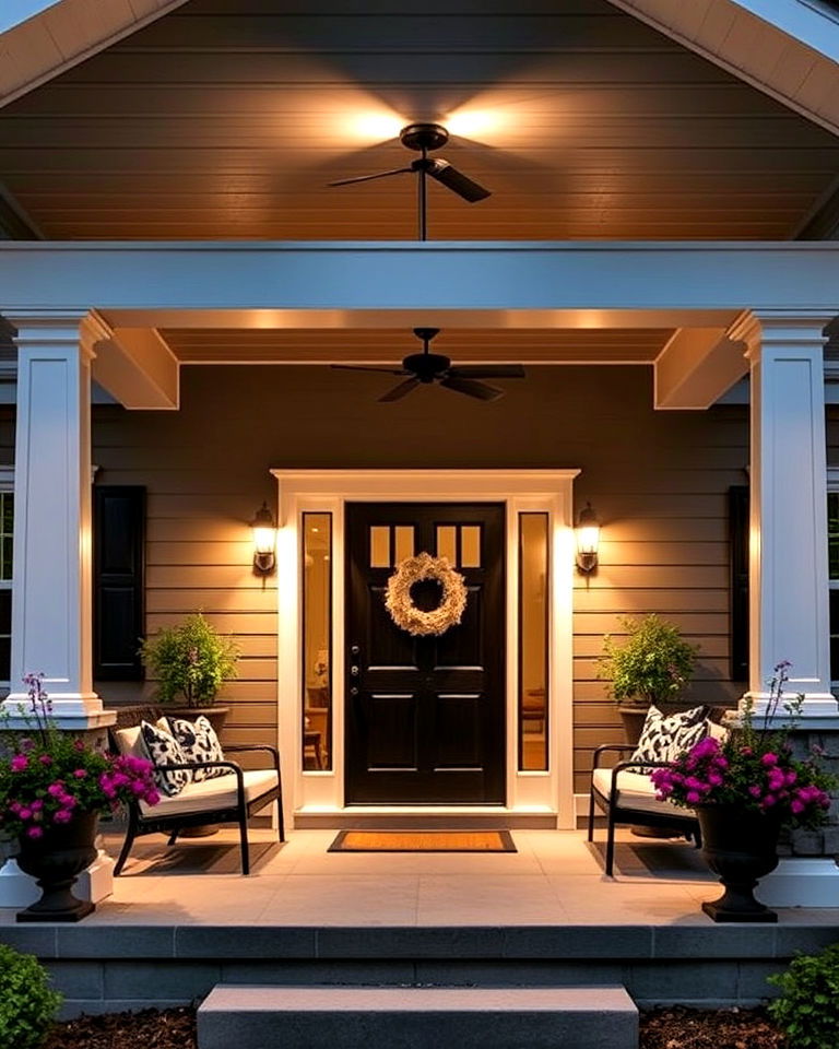downlighting for focused effect - 20 Front Porch Lighting Ideas