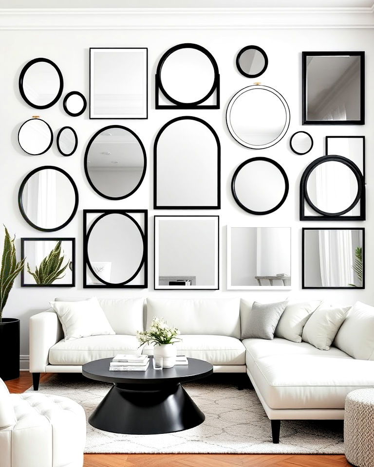 dramatic black and white mirrors - 20 Mirror Collage Wall Ideas