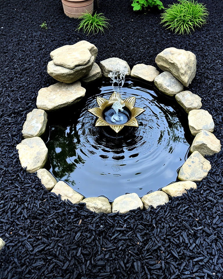 dramatic black mulch to frame water features - 25 Black Mulch Landscaping Ideas