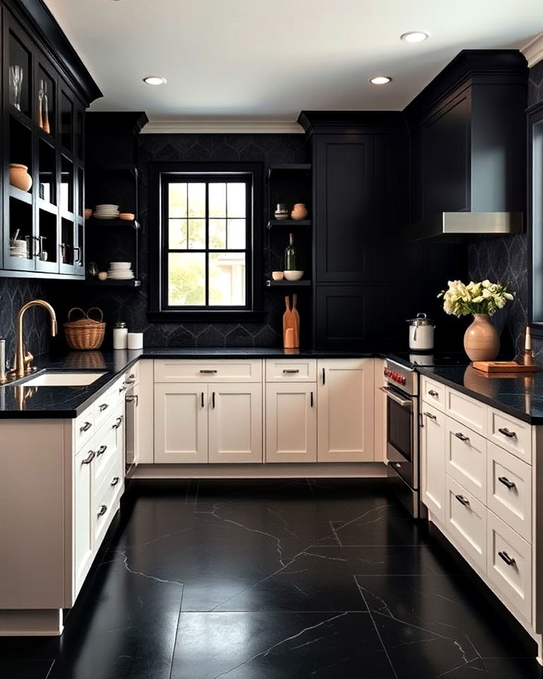 dramatic bold black slate flooring - 20 Kitchens With Slate Floors