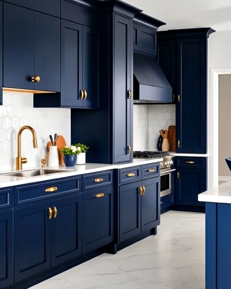 dramatic bold navy blue kitchen cabinets - 40 Kitchen Cabinet Color Ideas