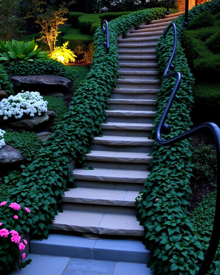 dramatic cascading staircase and plants - 40 Luxury Landscaping Ideas