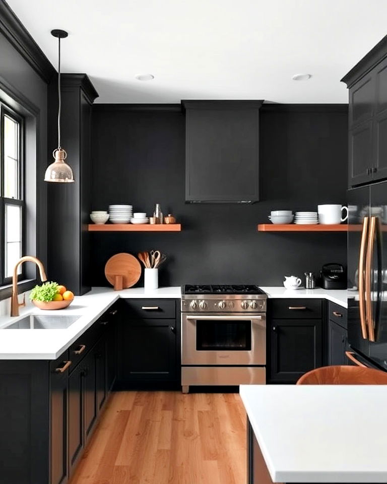 dramatic charcoal gray walls - 25 Dark Kitchen Ideas