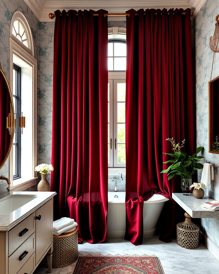 dramatic curtains for maximalist bathroom - 20 Maximalist Bathroom Design Ideas