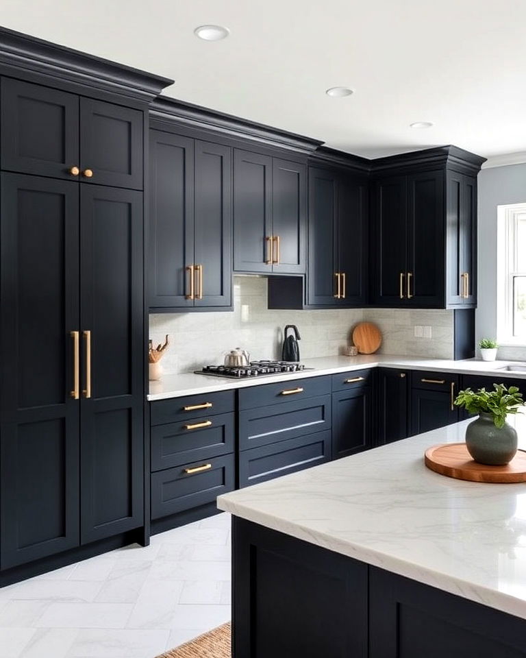 dramatic dark blue gray cabinets - 30 Dark Wood Kitchen Cabinets