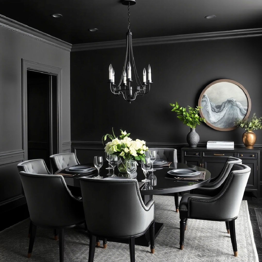 dramatic dark gray dining room - 25 Gray Dining Room Ideas