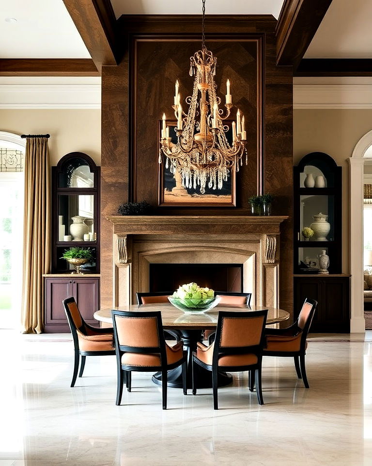 dramatic double sided fireplace - 30 Dining Rooms With Fireplaces