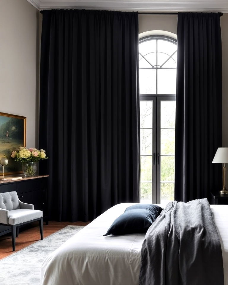 dramatic effect charcoal curtains - 15 Charcoal Bedroom Ideas
