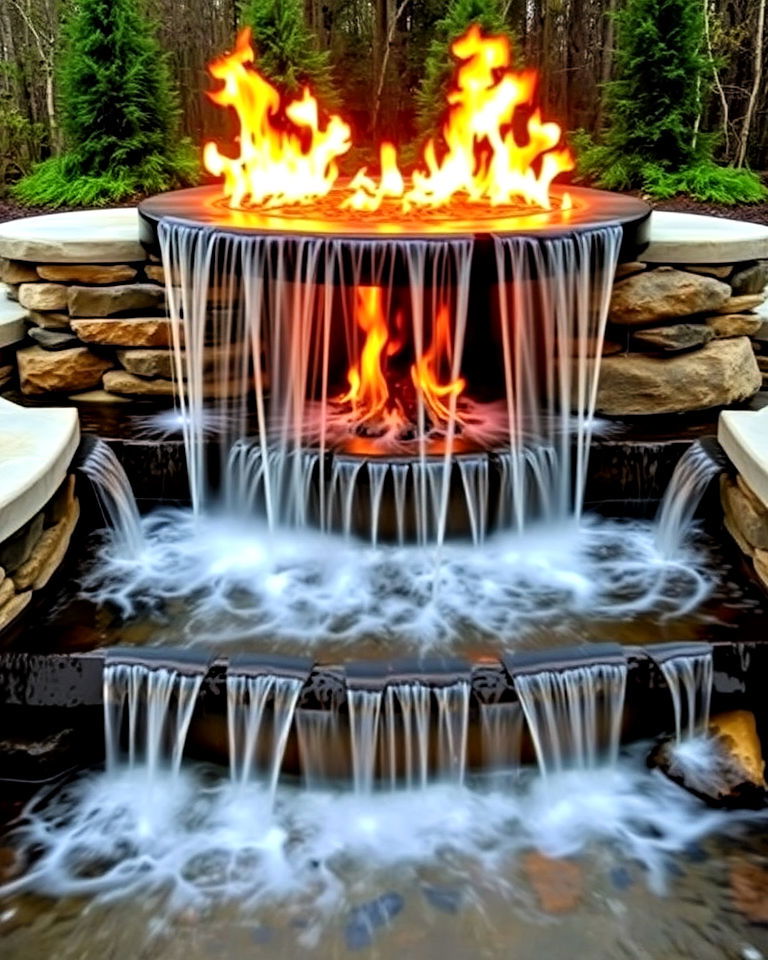 dramatic fire and water feature - 25 Waterfall Design Ideas