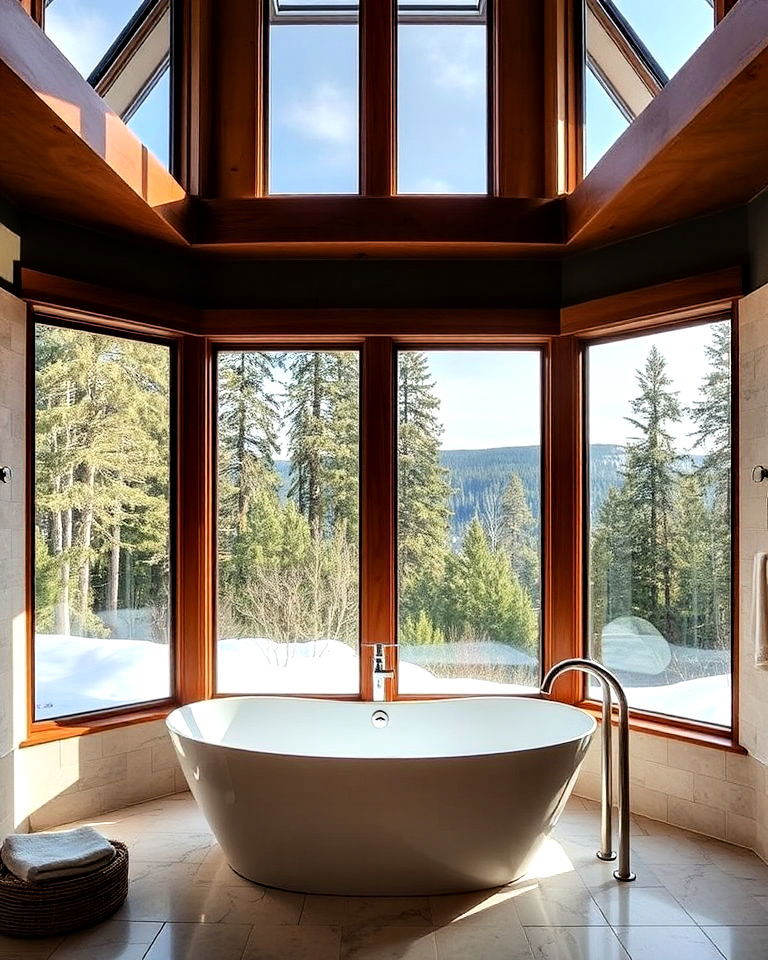 dramatic full length vertical windows - 20 Windows Above Bathtub Ideas