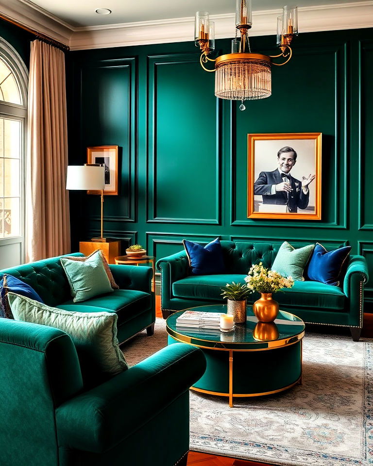 dramatic jewel toned elegance - 20 Blue and Green Living Room Ideas
